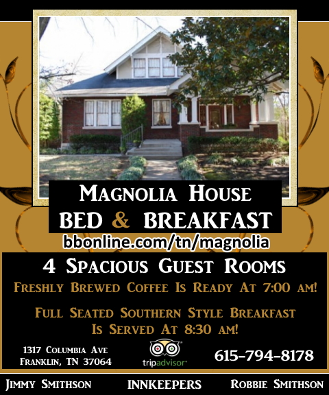 magnolia house bed and breakfast, williamson county, tn