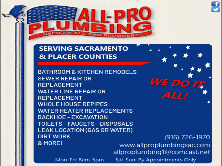all pro plumbing, sacramento county, ca