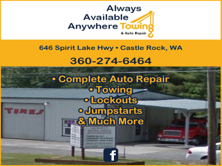 ALWAYS AVIALABLE ANYWHERE TOW SERVICE, COWLITZ COUNTY, WA