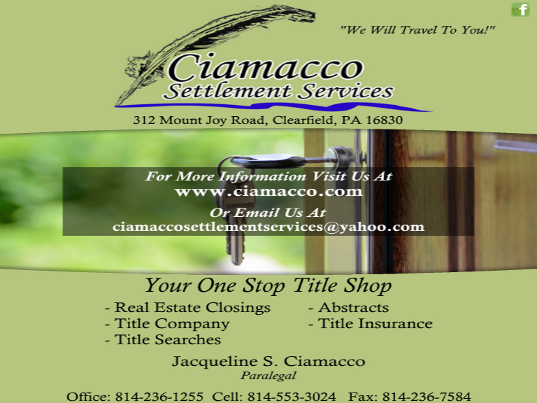 CIAMACCO SETTLEMENT SERVICES, CLEARFIELD county, pa