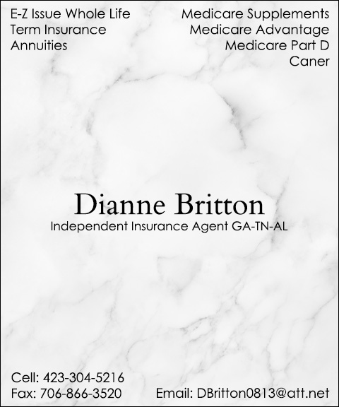 DIANE BRITTON – INDEPENDENT INSURANCE AGENT, WALKER COUNTY, GA