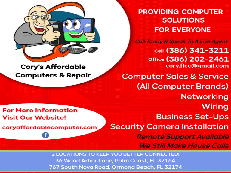 CORY’S AFFORDABLE COMPUTERS & REPAIRS, FLAGLER COUNTY, FL