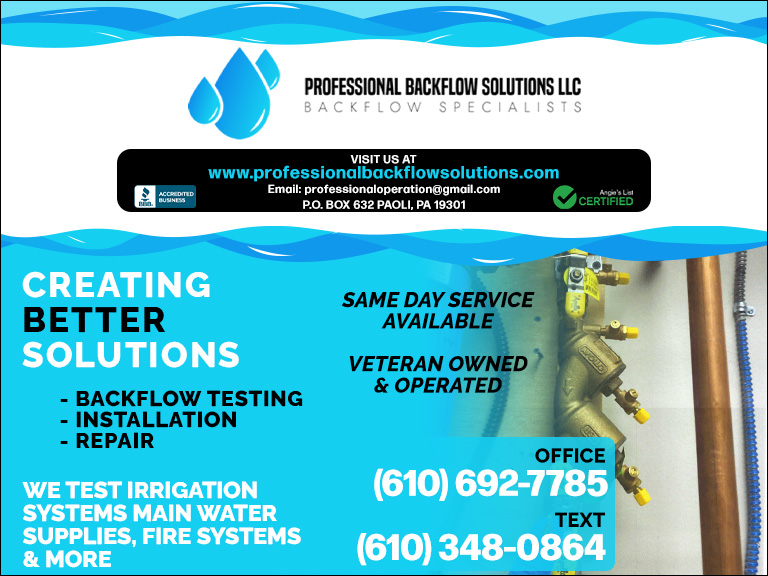 PROFESSIONAL BACKFLOW SOLUTIONS, CHESTER COUNTY, PA