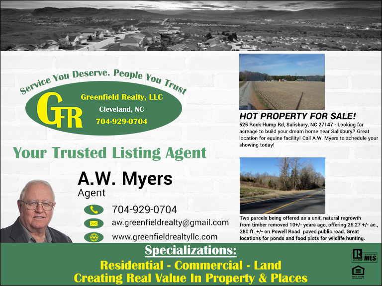 A.W. MYERS, GREENFIELD REALTY, IREDELL COUNTY, NC