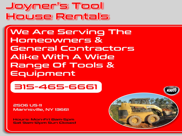 JOYNER’S TOOL HOUSE RENTALS, OSWEGO COUNTY, NY