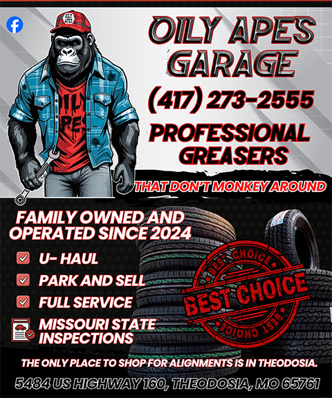 OILY APES GARAGE, OZARK COUNTY, MO