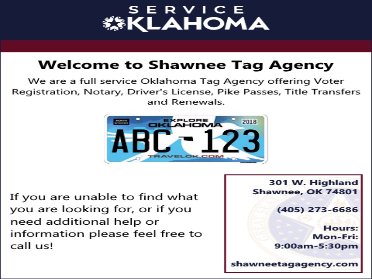 SHAWNEE TAG AGENCY, POTTAWATOMIE COUNTY, OK