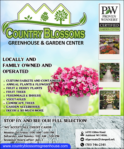 COUNTRY BLOSSOMS GREENHOUSE & GARDEN CENTER, ASHLAND COUNTY, WI