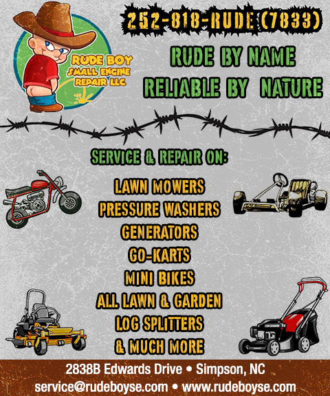 RUDE BOY SMALL ENGINE REPAIR, LLC, PITT COUNTY, NC