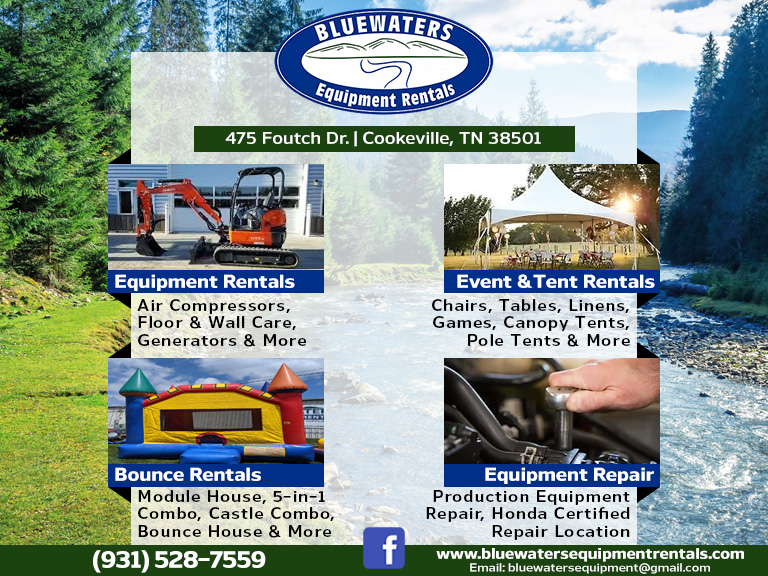 bluewaters equipment rental, putnum county, tn