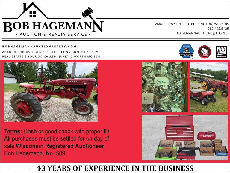 bobhagermannauction BOB HAGEMANN AUCTION & REALTY, WALWORTH COUNTY, WI