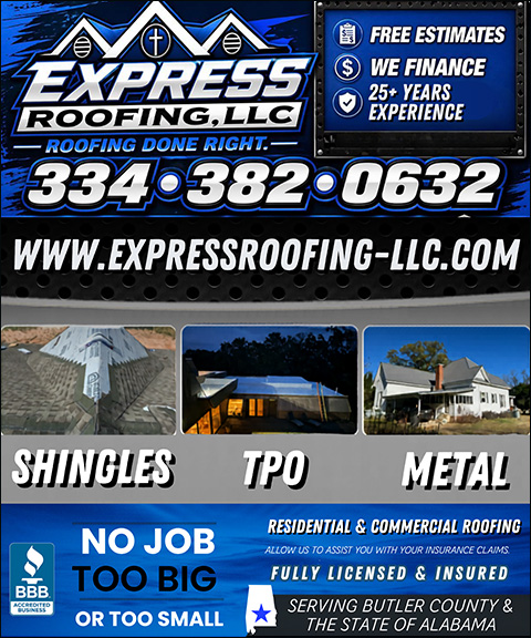 Express Roofing LLC, Butler County, AL