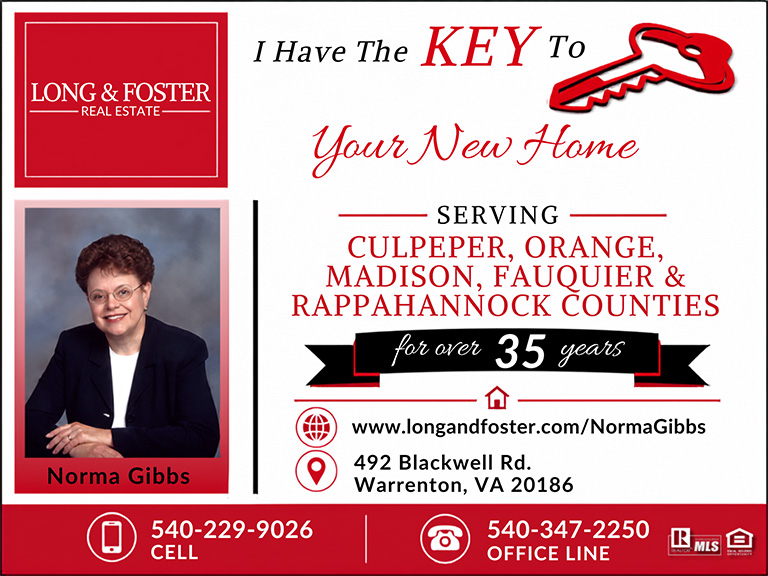 LONG & FOSTER REALTORS, NORMA GIBBS, Culpeper COUNTY, VA